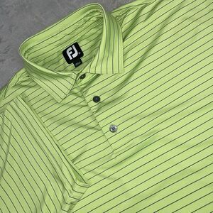 Footjoy Golf Polo Mens XL Lime Green Striped Golf Logo Stretch‎